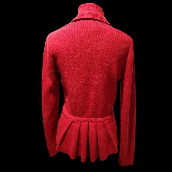 Vintage Sweater Cardigan Coat Shawl Collar Pleated Back 100% Cotton Knit Red - Picture 7 of 10